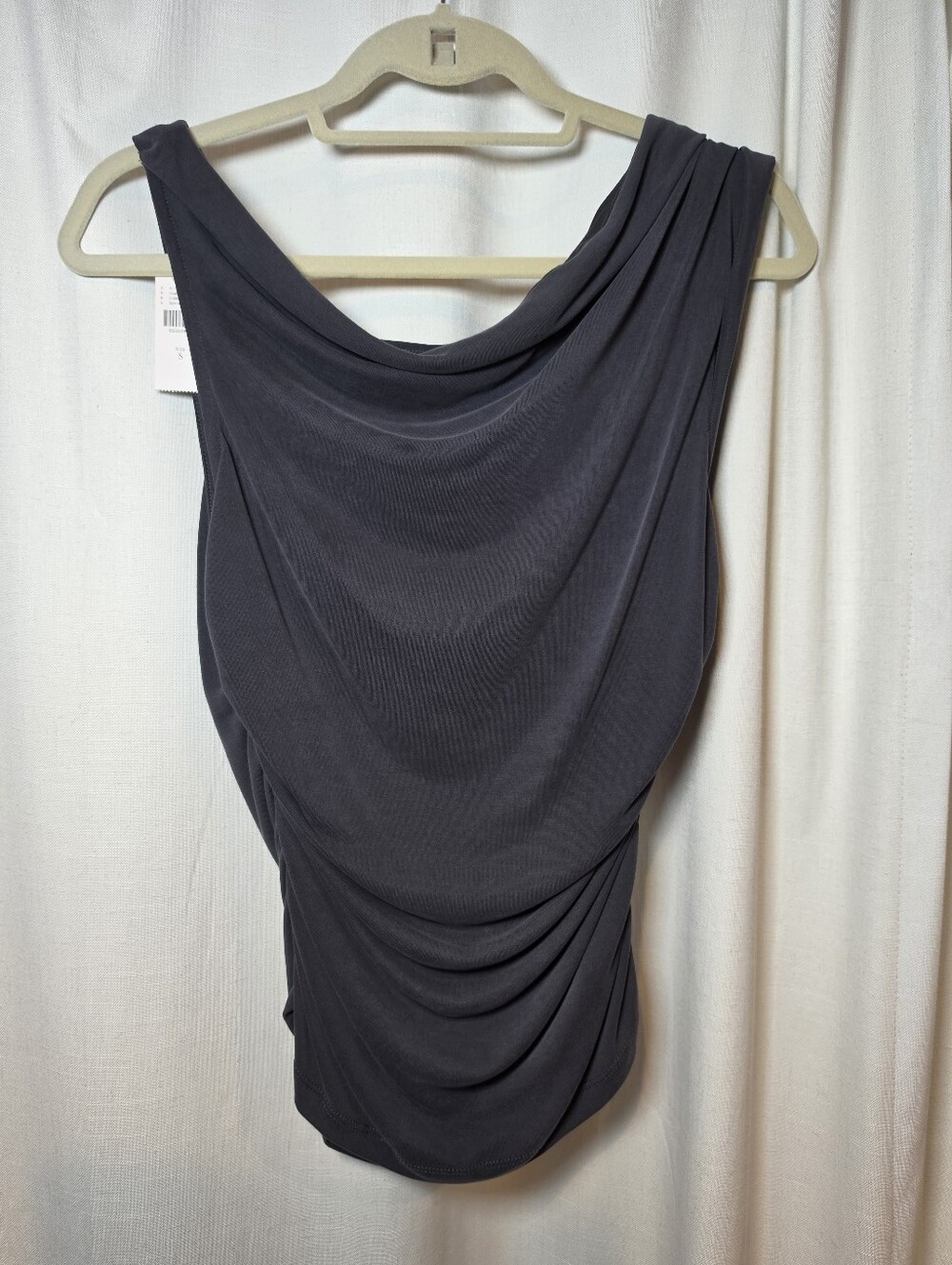 Pilcro One Shoulder Draped Sleeveless Top - Charcoal Gray - Picture 5 of 9